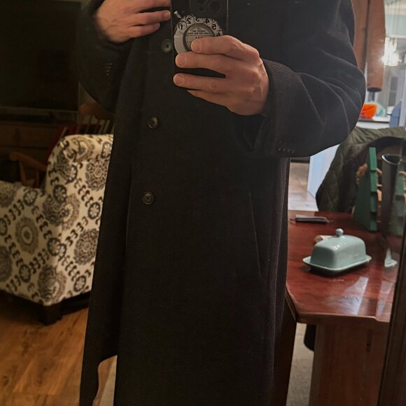 Hathaway Platinum Black Wool Cashmere Overcoat Men’s 44R Italy Fabric Winter - Picture 4 of 10
